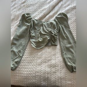 Sage cropped long sleeve top; size medium; forever 21